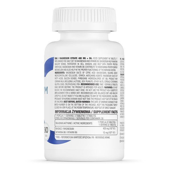 Цитрат магнію 400 мг + B6 Ostrovit Magnesium Citrate 400 mg + B6 90tabl 40028 фото