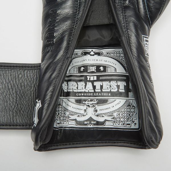 Боксерські рукавиці Leone GN111 THE GREATEST Black 12 унцій (бинти 4 м. в комплекті) GN111_Black_12oz фото