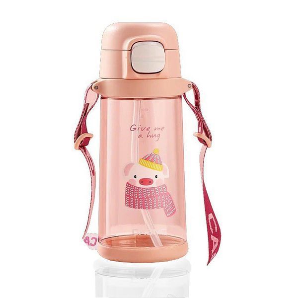 Пляшка для води CASNO 690 мл KXN-1219 Рожева (Свинка) з соломинкоюTRITAN KXN-1219_Pink фото