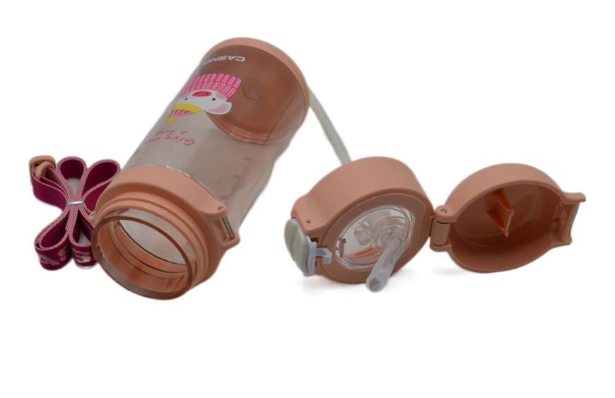 Пляшка для води CASNO 690 мл KXN-1219 Рожева (Свинка) з соломинкоюTRITAN KXN-1219_Pink фото